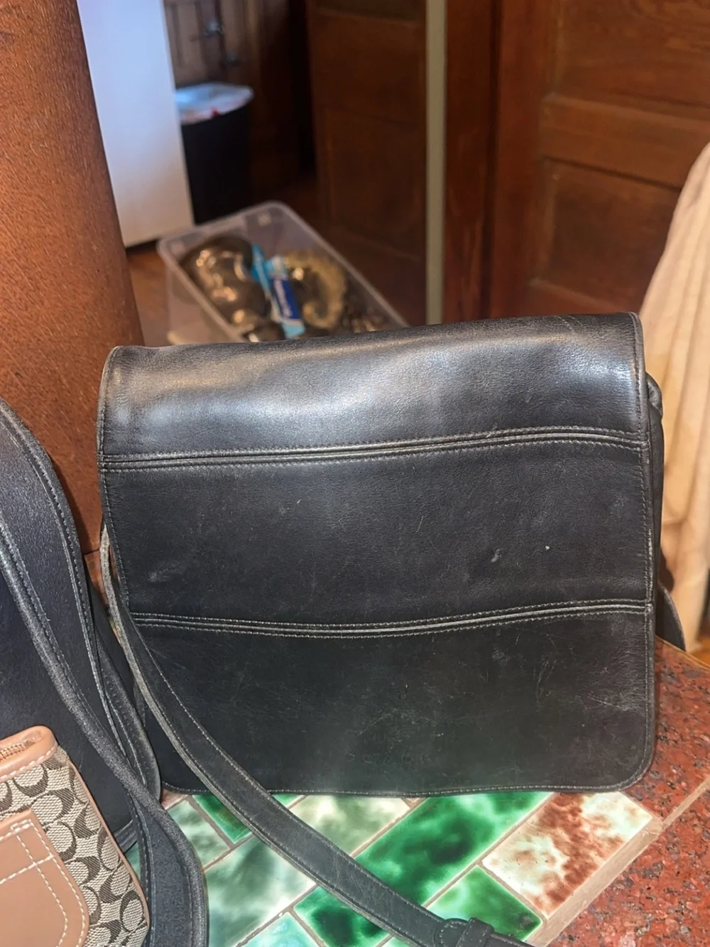 Coach bundle!!!  Coach Black Leather Crossbody with Signature Canvas Wristlet